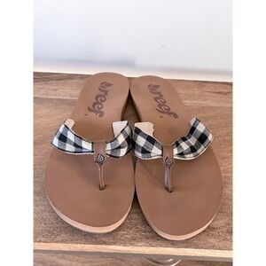 Reef Womens Gingham Flip Flop Sandals Black White Check Brown Size 8
